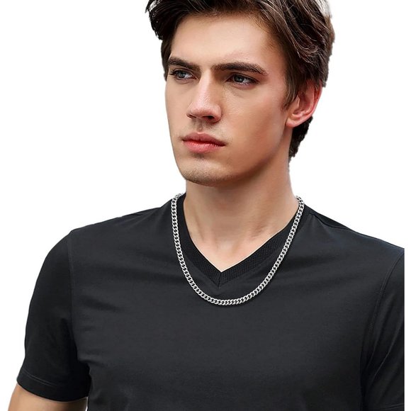 20 inch 5mm Men Silver Tone Gold Cuban Link Stainless Steel Chain - Picture 3 of 9